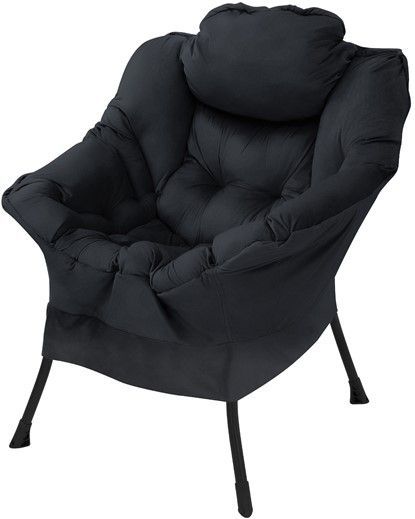 Relaxsessel Schwarz mit Armlehnen und dickem Kopfkissen und Metallgestell Loungesessel bis 120 kg ML-Design