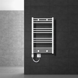 Elektrischer Badheizkörper mit Heizstab 300W 600x800 mm Weiß gebogen mit Seitenanschluss LuxeBath