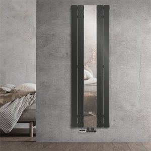 Badheizkörper Flach mit Spiegel und Wand Anschlussgarnitur 45x160 cm Anthrazit ML-Design