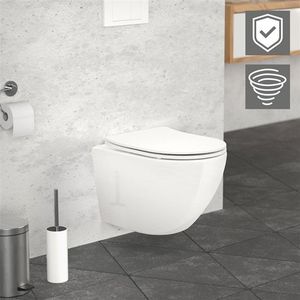 Wand-WC Hänge Toilette aus Keramik 49 cm lang Spülrandlos mit Nanoversiegelung & Softclose Luxebath