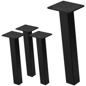 4er Set Tischbeine schräg H30 cm Schwarz glänzend aus pulverbeschichtetem Stahl eckig Profil 4x4 cm I-Form ML-Design