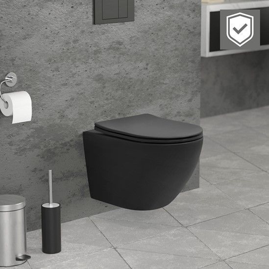 Spülrandloses Hänge-WC mit Nano Beschichtung 49,5 cm Schwarz matt aus Keramik ML-Design