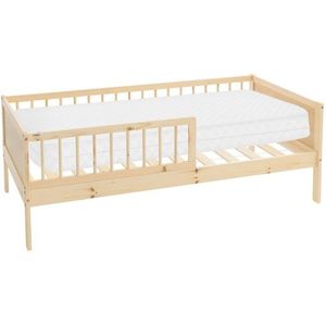 Kinderbett 80x160 cm mit Matratze, Lattenrost und Rausfallschutz in Natur ML-Design