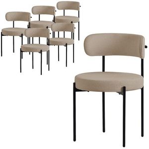Esszimmerstuhl 6er Set mit Teddystoff mit Rückenlehne Braun Küchenstuhl ML-Design