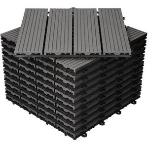1m² 11 Stück WPC Terrassenfliesen 30x30 cm Anthrazit in Holzoptik Balkon Bodenbelag mit Drainage und Klicksystem Terrassendielen Balkonfliesen