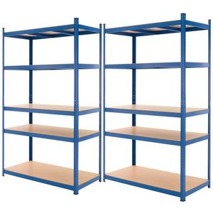 Werkstattregal 2er Set 200x100x50 cm Blau aus Metall und MDF Holzfaserplatte bis 875 kg