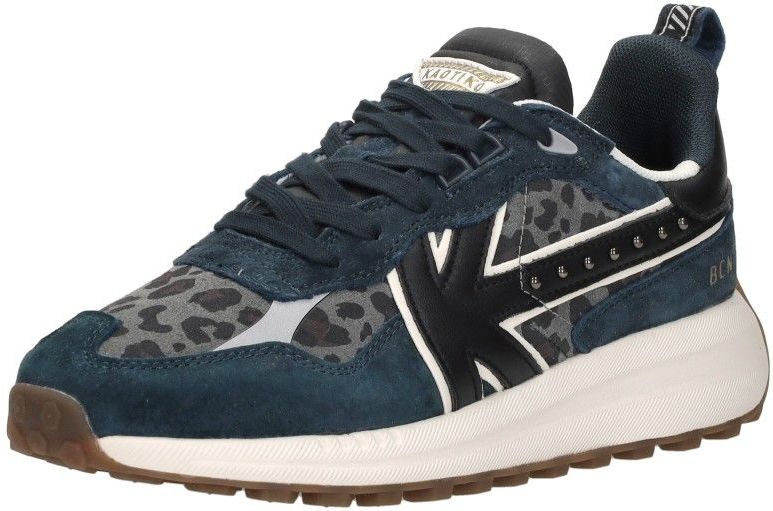 Kaotiko - Detroit Glam - Damessneaker - Grijs - Suède met Panterprint en Studs