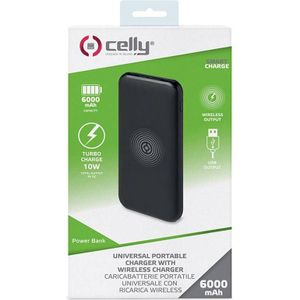 Celly Originele Qi Draadloze Universele Powerbank 6000 mAh - Zwart