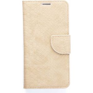 Schubben design Lederen Bookcase hoesje - Zandcrème voor de Samsung Galaxy S6 Edge Plus