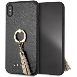 Guess Originele Saffiano Ring Back Cover Hoesje voor de Apple iPhone XS Max - Zwart