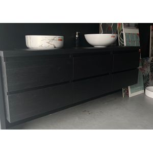 SHOWROOMMODEL: Badkamermeubel 180 Cm Met Topblad Voor Waskommen - Model Thebalux Beat45 Zambia Black | Alleen Afhalen Mogelijk