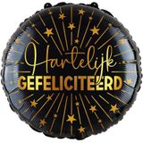 Hartelijk Gefeliciteerd Helium Ballon Zwart Goud Leeg 45cm