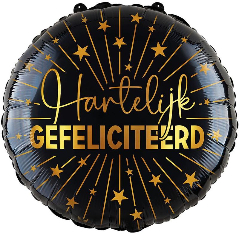 Hartelijk Gefeliciteerd Helium Ballon Zwart Goud Leeg 45cm