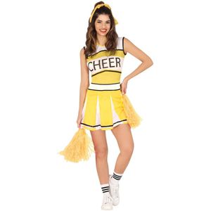 Yruioon Cheer Leader kostuum voor meisjes, 4 stuks, lange mouwen, cheerleading jurk met pompons, sokken, haarband, glitter, dansjurk, Halloween, carnavalskostuum, A, goud en wit, maat 110-116