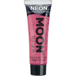Moon Glow - Neon UV Glitter Gel - Ruby Pink - 12ml