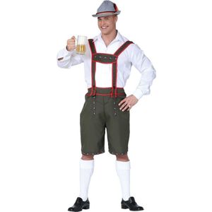 Partychimp Korte Lederhosen Johann Donkerbruin, Lederhosen Man Polyester met Bretels voor Oktoberfest Heren (XL