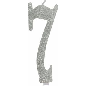 Zilveren Kaars 7 Jaar Glitter 12,5cm
