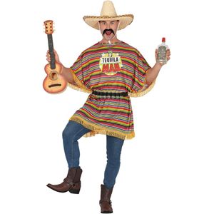 Tequila Man - Kostuum - Kleurrijk Gestreept - Poncho met Riem