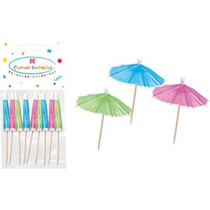 Wooden Products Unicolor Coctail Umbrellas Wooden Toothpicks "Fuchsia, Green, Blue" 10St