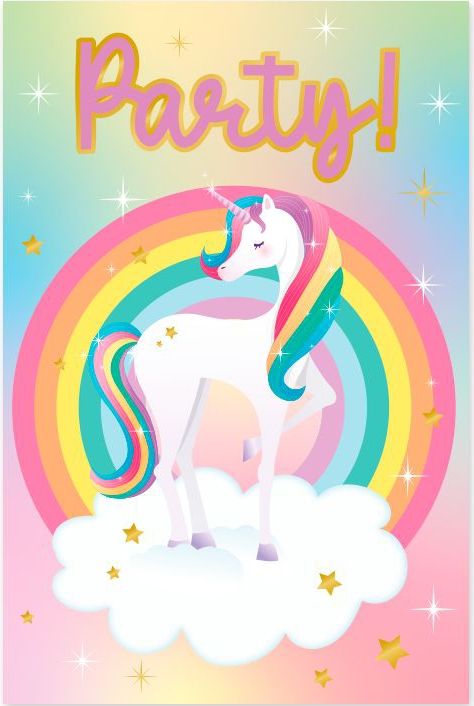 Unicorn Uitnodigingen Gekleurd 6st