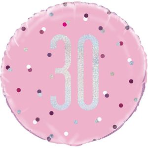Helium Ballon 30 Jaar Roze 45cm leeg