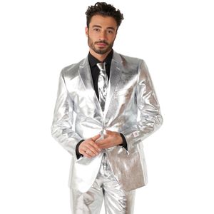 OppoSuits - Shiny Silver - Verkleedpak - Zilver - Polyester - Inclusief Stropdas