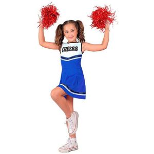 Cheerleader-kostuum voor dames met pompons - Amerikaanse middelbare school verkleedpartij outfit voor dames (blauw, maat 36-36