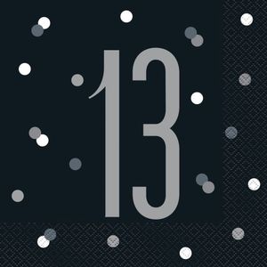 Servetten 13 Jaar Zwart 33cm 16st