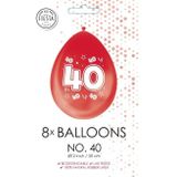 Rode Ballonnen 40 Jaar Metallic Dubbelzijdig 30cm 8st