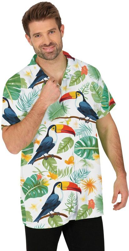 Partychimp - Tropical Party Hawaii Blouse - Groen - Polyester - Toekan Print