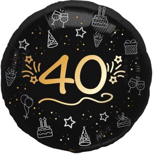 40 Jaar Helium Ballon Zwart Goud Leeg 45cm