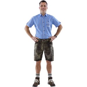 Trachtenoverhemd - Blauw/Wit - 100% Katoen - Korte Mouwen