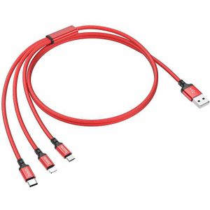 Hoco X14-3R 3 in 1 Charge&Synch Kabel Rood Lightning+Micro+USB-C
