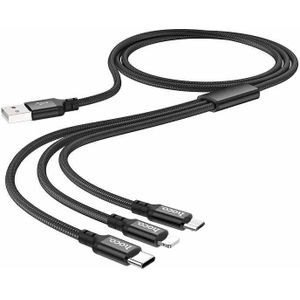 Hoco X14-3B 3 in 1 Charge&Synch Kabel Zwart Lightning+Micro+USB-C