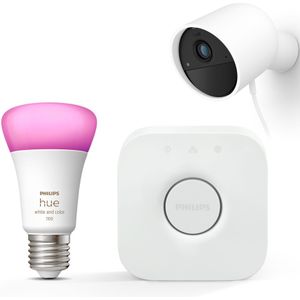 Philips Bundel: Secure Bedrade Camera + White & Color Ambiance E27 Lamp + Bridge