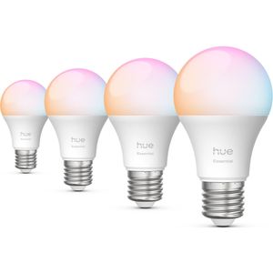 Philips - Hue Essential - Ledlamp - Wit en Kleur Ambiance - E27 - 8 W - 806 Lumen - Dimbaar - 4 Stuks