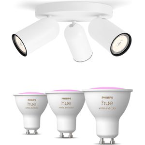 Philips Pongee Opbouwspots 3-pack In Wit + GU10-lampen Met Gekleurd Licht