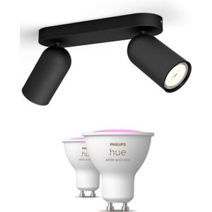 Philips Pongee Opbouwspot 2-pack In Zwart + GU10-lampen Met Gekleurd Licht