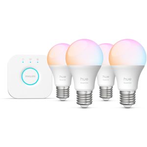 Philips - Hue Essential - Starterkit - Wit en Gekleurd Licht - 4 E27 Slimme Lampen en Hue Bridge