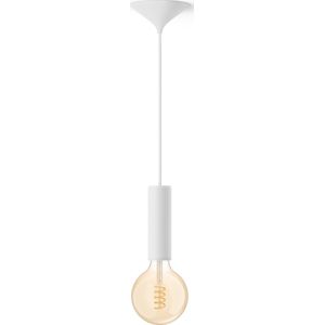 Philips Bundel: Witte Medium Pendellamp Koord - 3D Geprint Voor Filamentlampen + Warm Tot Koelwit Licht  G125 Globe Filamentlamp