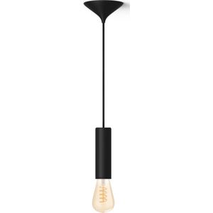 Philips Bundel: Zwarte Medium Pendellamp Koord - 3D Geprint Voor Filamentlampen + Warm Tot Koelwit Licht ST72 Edison Filamentlamp