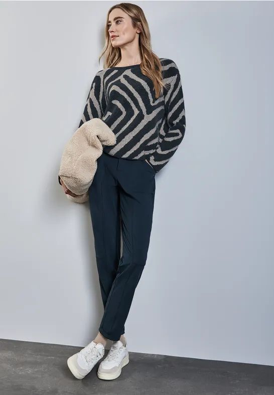 Street One - Jacquardtrui - Dames - Grafisch Patroon - Casual Boothals - Materiaalmix