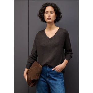 Street One Dames Basic trui met V-hals in Bruin, in size: 34