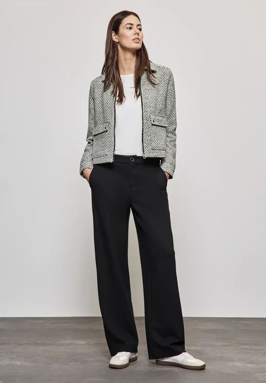 Street One - Bouclé Jasje - Zwart - Aangename Materiaalmix