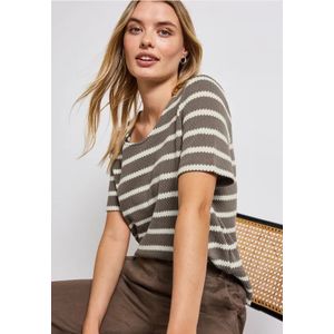 Street One Dames Gestreept shirt met structuur in Bruin, in size: 34