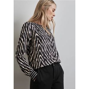 Street One Dames Materiaalmix overhemd in Zwart, in size: 34