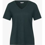 Street One - T-shirt - Lichtgewicht - V-hals - Korte Mouwen - Aangename Materiaalmix