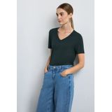 Street One - T-shirt - Lichtgewicht - V-hals - Korte Mouwen - Aangename Materiaalmix