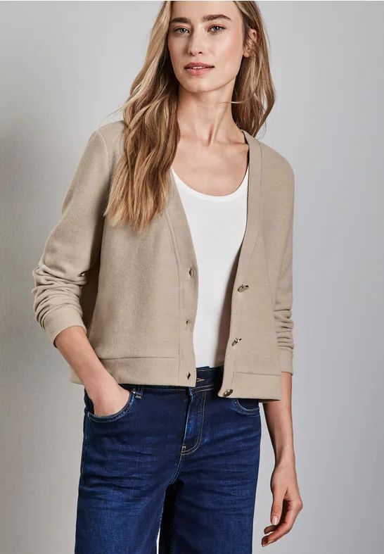 Street One - Damesjas - Zacht - V-hals - Knoopsluiting - Lange Mouwen