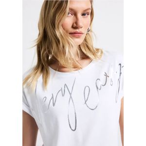 Street One Dames Shirt met folietekst in Wit, in size: 34